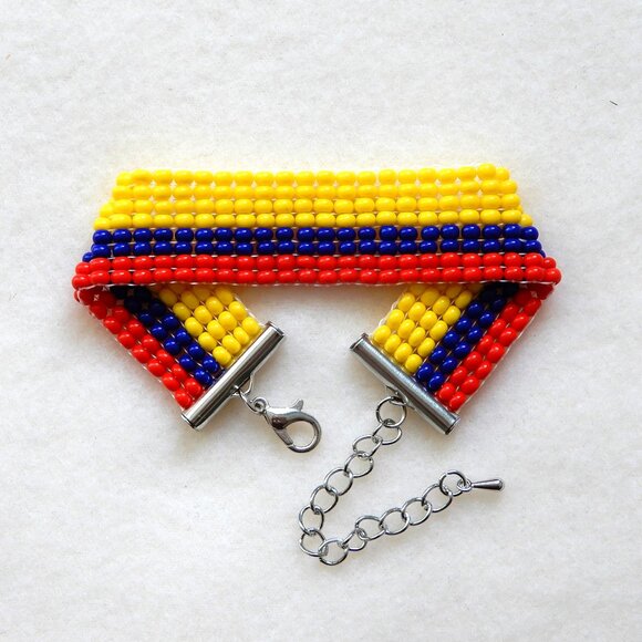 Colombia Colombian flag bead bracelet, handmade, adjustable length, Bogota - Picture 1 of 6